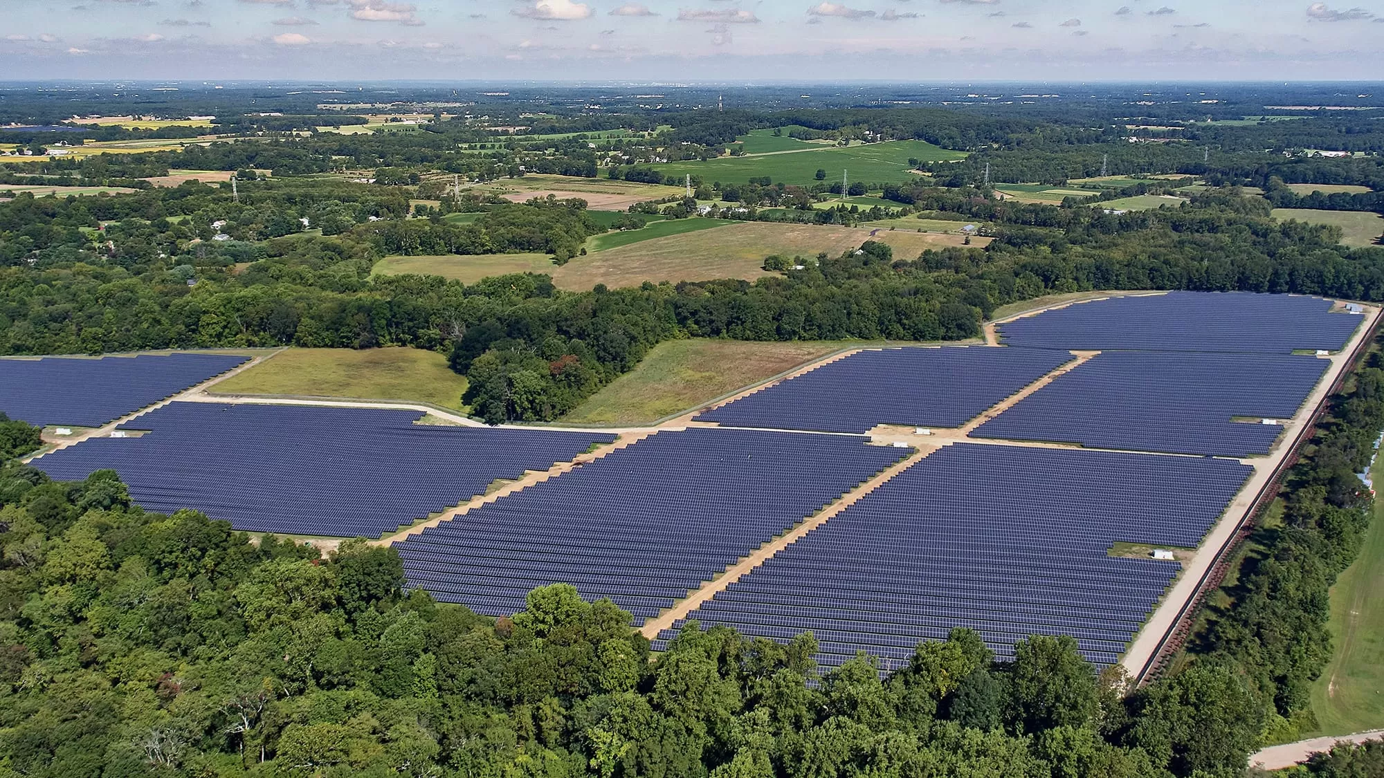 aerial view of solar fields