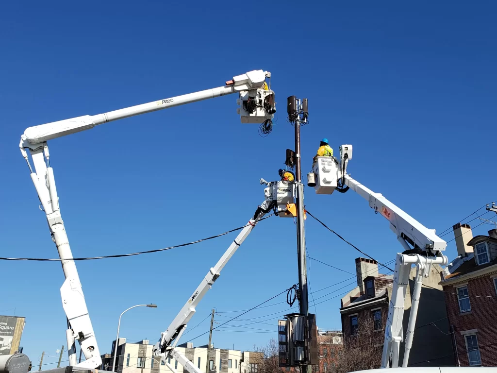 Riggs distler crews work on utility pole